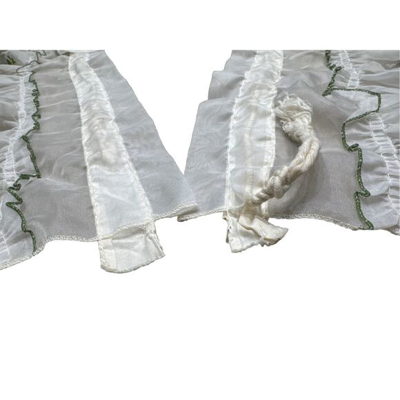 Vtg Embroidery Floral Sheer Curtain/linen Granny 69”X11”.Cottage Core Green Rose - Picture 5 of 6